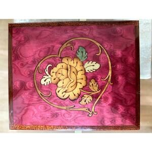 Reuge Music Box Italy Burl Wood Marquetry Floral Inlay “I Will Always Love You”